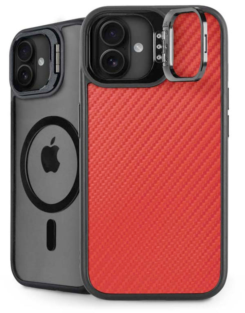 Red Carbon Fiber Specialty Texture Material iPhone 16 Plus Kickstand Case