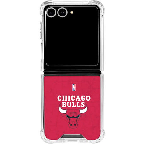 NBA Chicago Bulls Red Distressed Galaxy Z Flip7 Clear Case
