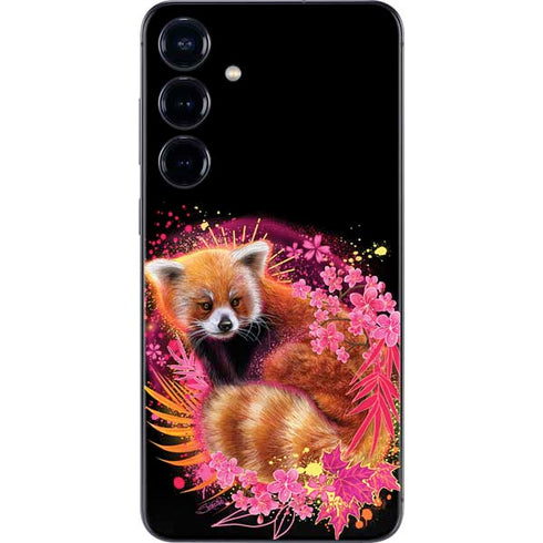 Red Panda with Flowers by Sheena Pike Galaxy S25 Skin