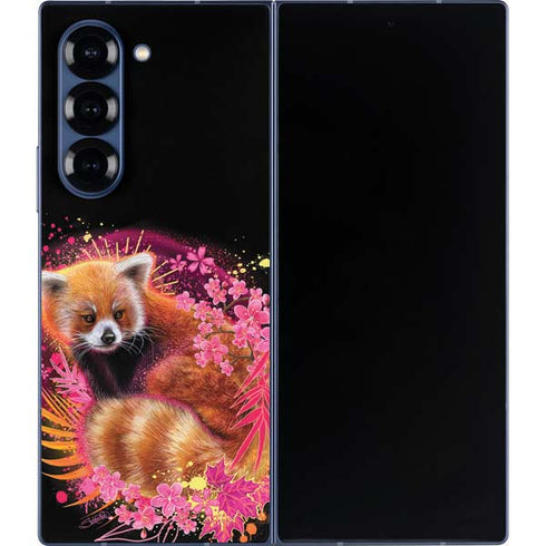 Red Panda with Flowers by Sheena Pike Galaxy Z Fold6 Skin
