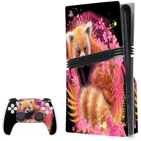 Red Panda with Flowers by Sheena Pike PS5 Pro Disk Bundle Skin