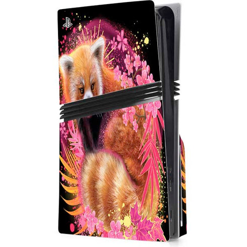 Red Panda with Flowers by Sheena Pike PS5 Pro Disk Console Skin