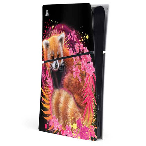 Red Panda with Flowers by Sheena Pike PS5 Slim Digital Edition Console Skin