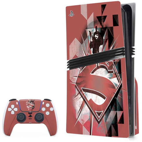 DC Comics Superman Red Pattern PS5 Pro Disk Bundle Skin