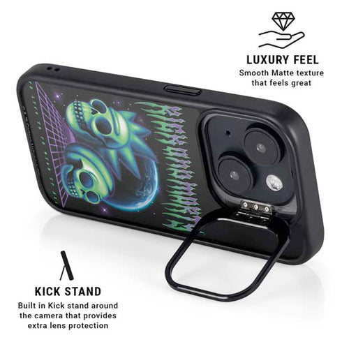 Adult Swim Rick and Morty Neon Skulls iPhone 15 Plus Kickstand Case