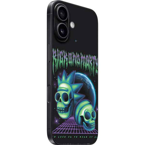 Adult Swim Rick and Morty Neon Skulls iPhone 16 Plus Skin