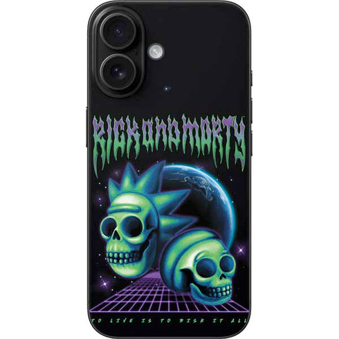 Adult Swim Rick and Morty Neon Skulls iPhone 16 Skin