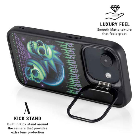 Adult Swim Rick and Morty Neon Skulls iPhone 16e Kickstand Case