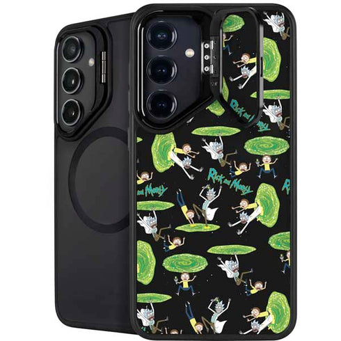 Adult Swim Rick and Morty Portal Pattern Galaxy S25 Plus Kickstand Case