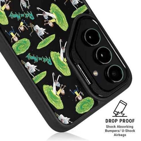 Adult Swim Rick and Morty Portal Pattern Galaxy S25 Plus Kickstand Case