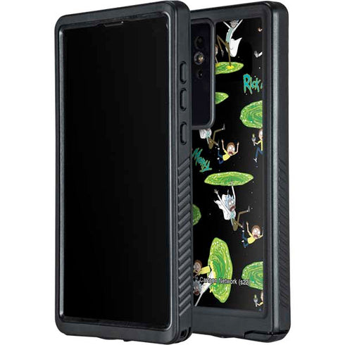 Adult Swim Rick and Morty Portal Pattern Galaxy S24 Ultra Waterproof Case