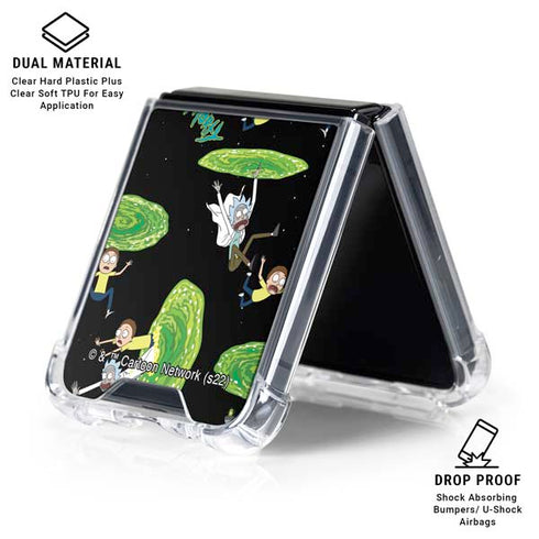 Adult Swim Rick and Morty Portal Pattern Galaxy Z Flip7 Clear Case