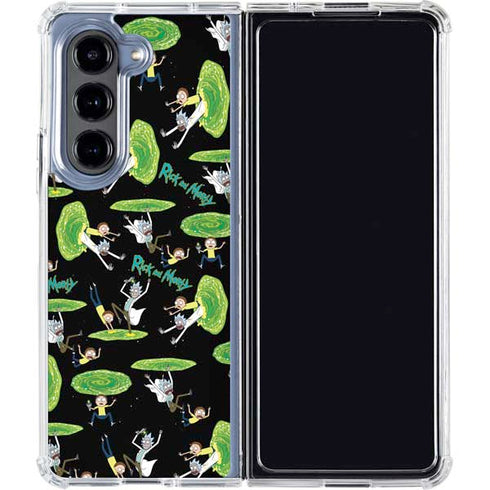 Adult Swim Rick and Morty Portal Pattern Galaxy Z Fold5 5G Clear Case