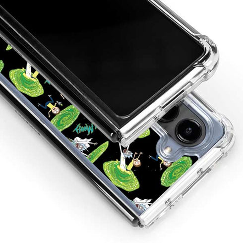 Adult Swim Rick and Morty Portal Pattern Galaxy Z Fold5 5G Clear Case