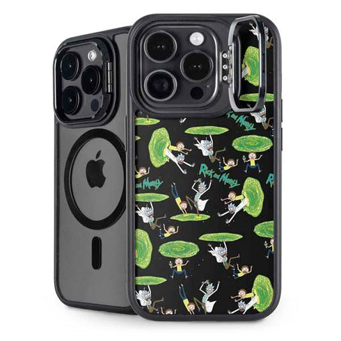 Adult Swim Rick and Morty Portal Pattern iPhone 14 Pro Kickstand Case