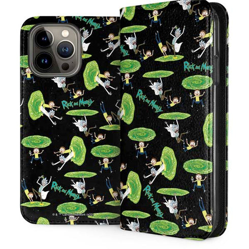 Adult Swim Rick and Morty Portal Pattern iPhone 15 Pro Max Folio Case