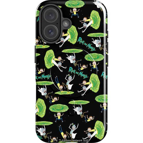 Adult Swim Rick and Morty Portal Pattern iPhone 16 Plus Magsafe Impact Case