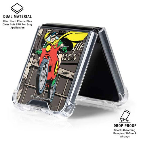 DC Comics Robin Vintage Action pose pattern Galaxy Z Flip6 Clear Case