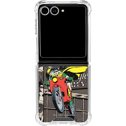 DC Comics Robin Vintage Action pose pattern Galaxy Z Flip7 Clear Case