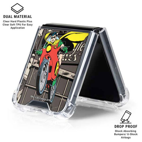 DC Comics Robin Vintage Action pose pattern Galaxy Z Flip7 Clear Case