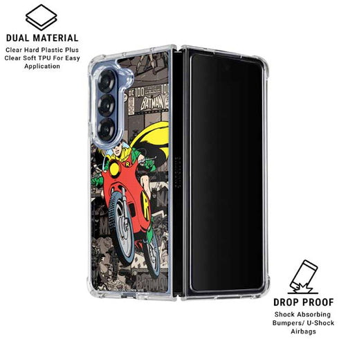 DC Comics Robin Vintage Action pose pattern Galaxy Z Fold7 Clear Case