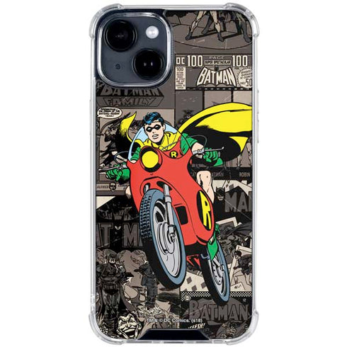 DC Comics Robin Vintage Action pose pattern iPhone 15 Clear Case