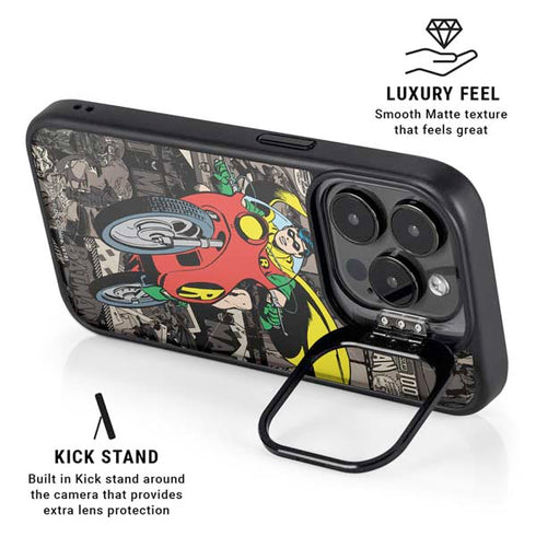 DC Comics Robin Vintage Action pose pattern iPhone 15 Pro Max Kickstand Case