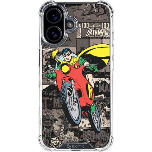 DC Comics Robin Vintage Action pose pattern iPhone 16 Plus Clear Case
