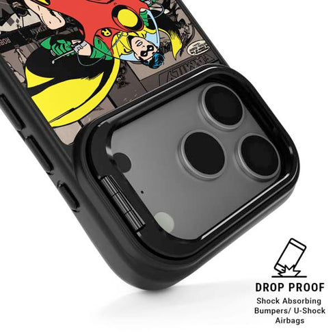 DC Comics Robin Vintage Action pose pattern iPhone 17 Pro Max Kickstand Case
