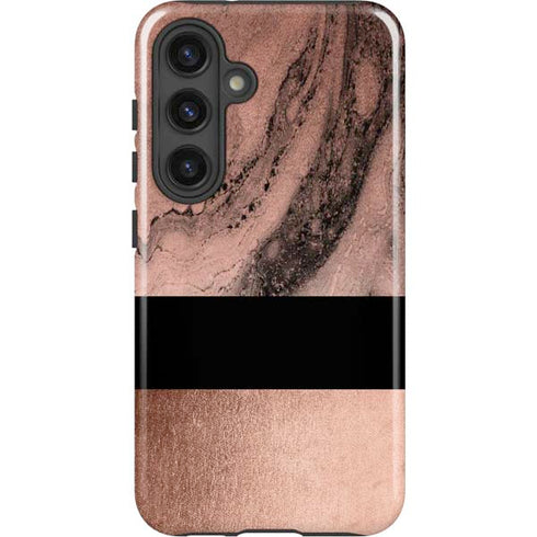Rose Gold and Black Marble Galaxy S25 Impact Case