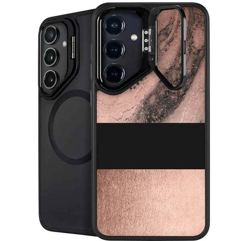 Rose Gold and Black Marble Galaxy S24 Kickstand Case