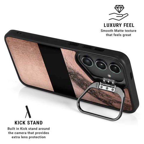 Rose Gold and Black Marble Galaxy S25 Kickstand Case