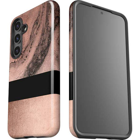 Rose Gold and Black Marble Galaxy S25 Plus Impact Case