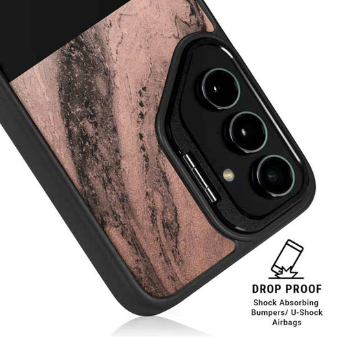 Rose Gold and Black Marble Galaxy S25 Plus Kickstand Case