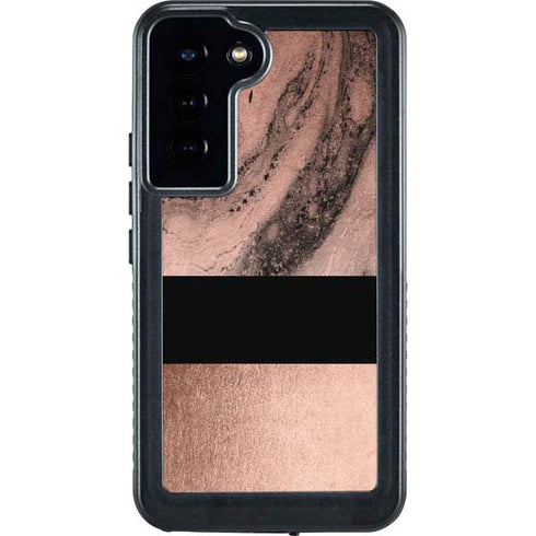 Rose Gold and Black Marble Galaxy S24 Plus Waterproof Case