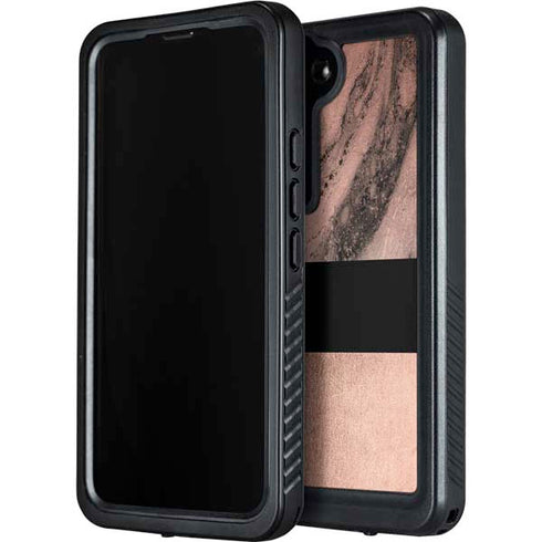 Rose Gold and Black Marble Galaxy S24 Plus Waterproof Case