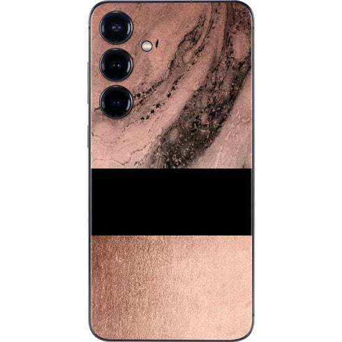 Rose Gold and Black Marble Galaxy S25 Skin