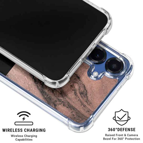Rose Gold and Black Marble Galaxy S25 Clear Case