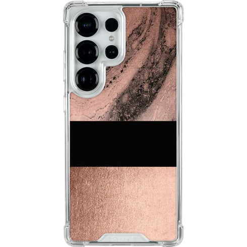 Rose Gold and Black Marble Galaxy S25 Ultra Clear Case
