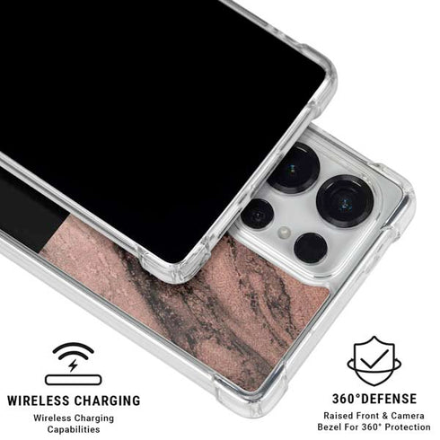 Rose Gold and Black Marble Galaxy S25 Ultra Clear Case