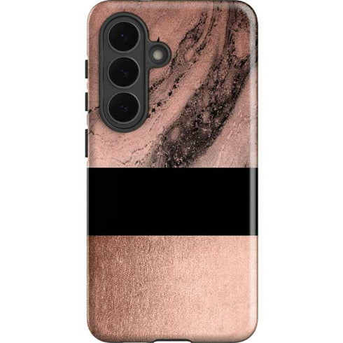 Rose Gold and Black Marble Galaxy S26 Impact Case