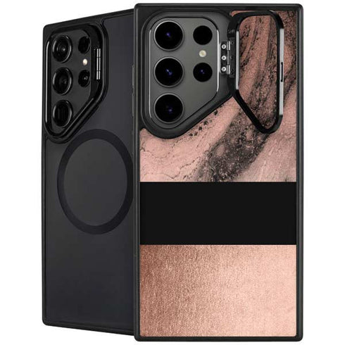 Rose Gold and Black Marble Galaxy S26 Ultra Kickstand Case