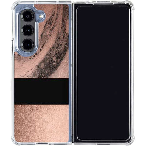 Rose Gold and Black Marble Galaxy Z Fold5 5G Clear Case