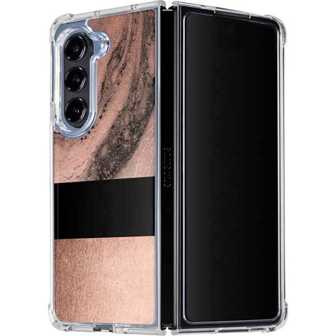 Rose Gold and Black Marble Galaxy Z Fold5 5G Clear Case