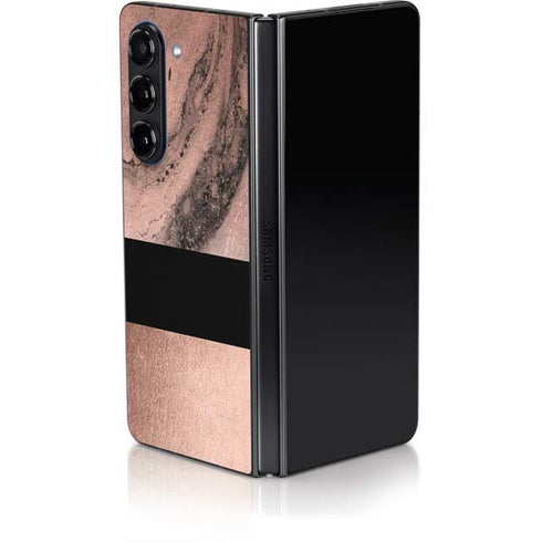 Rose Gold and Black Marble Galaxy Z Fold5 5G Skin