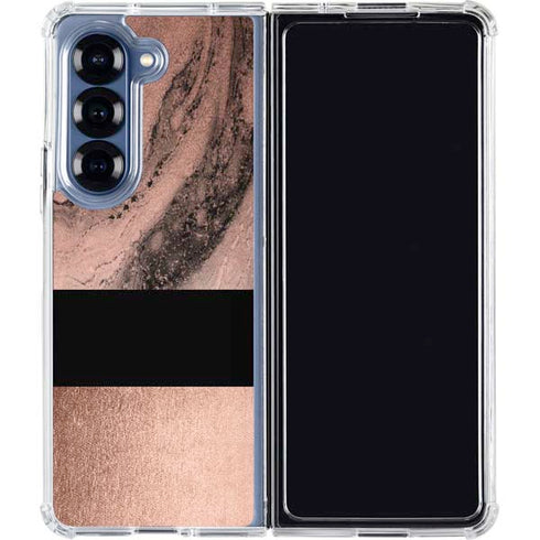 Rose Gold and Black Marble Galaxy Z Fold6 Clear Case
