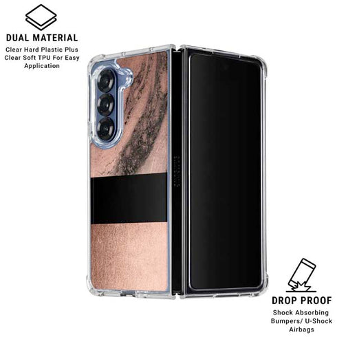 Rose Gold and Black Marble Galaxy Z Fold6 Clear Case