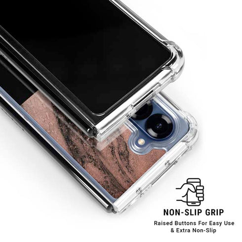 Rose Gold and Black Marble Galaxy Z Fold6 Clear Case