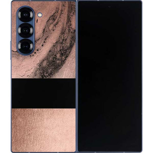 Rose Gold and Black Marble Galaxy Z Fold6 Skin