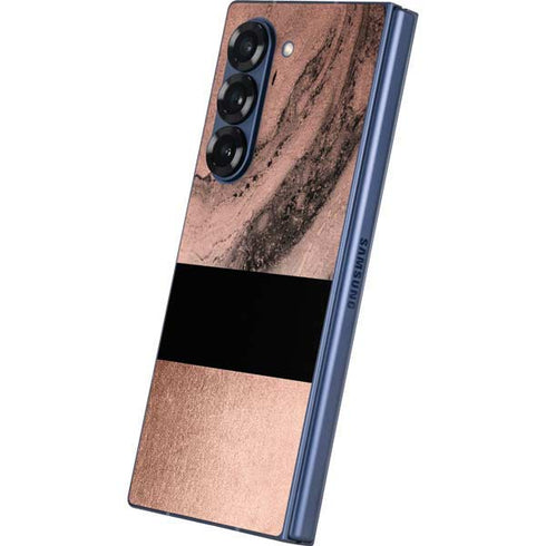 Rose Gold and Black Marble Galaxy Z Fold6 Skin